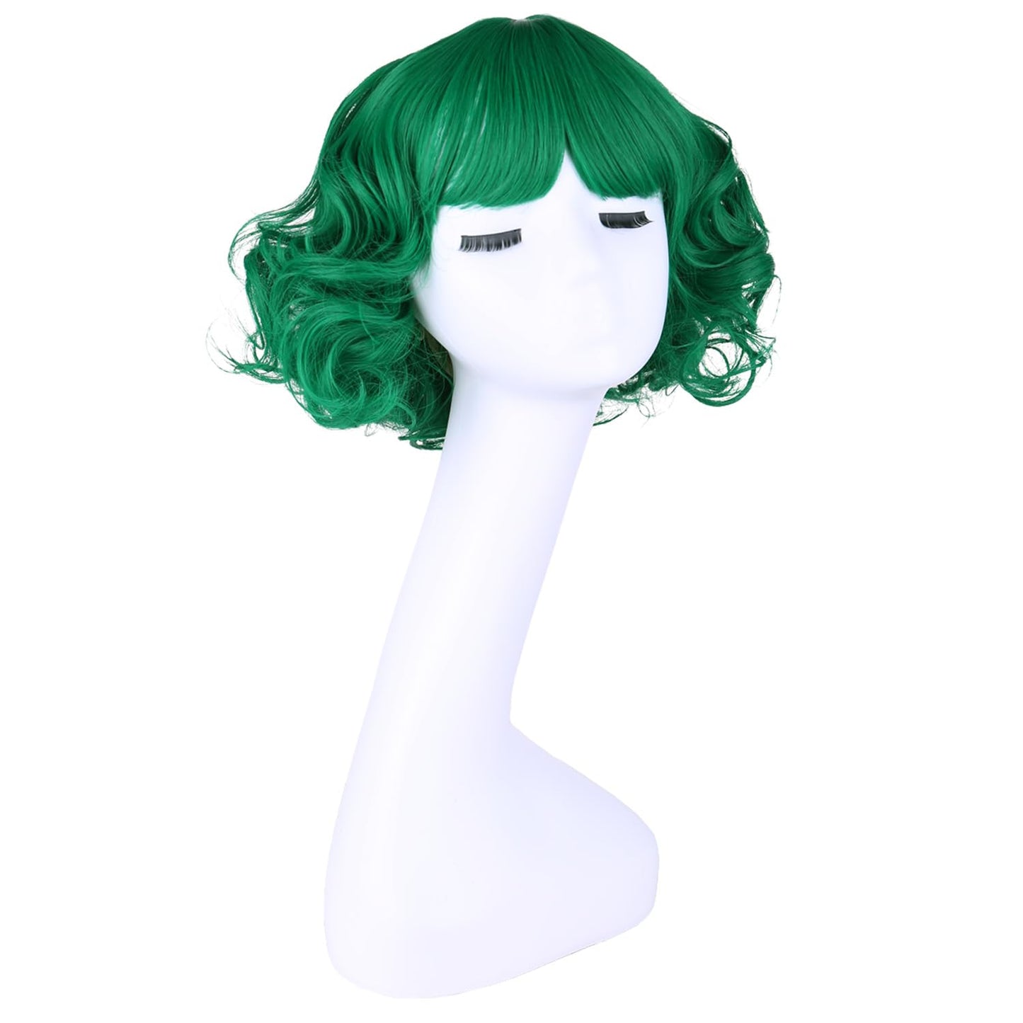 MAGQOO Green Wigs for Women Girls Short Curly Wavy Fluffy Dark Green Wig with Bangs Halloween St Patricks Cosplay Costume Party Wig