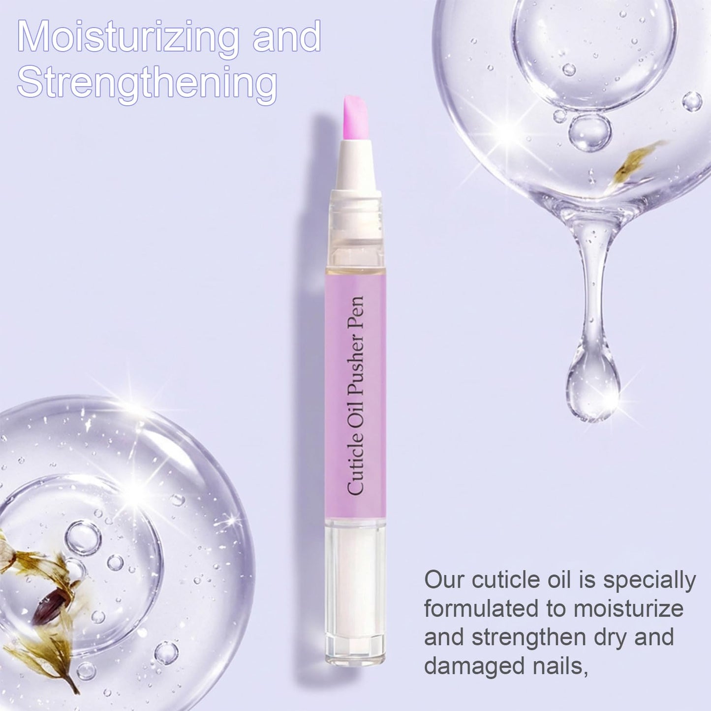 Eagyrosi Transparent Cuticle Oil Pen for Nails - 2 Pack with Pusher, Transparent Bottle, for Manicure & Pedicure, Moisturizes & Strengthens Dry & Damaged Nails