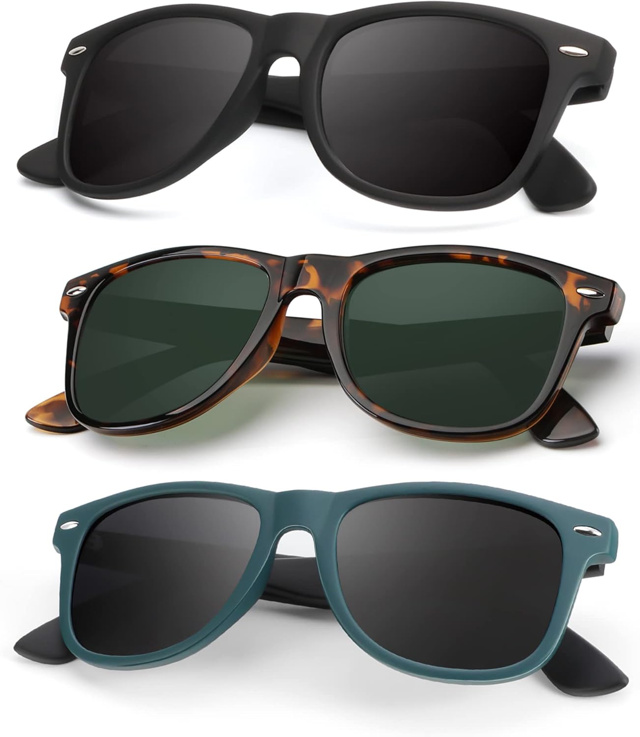 KALIYADI Polarized Sunglasses - Matte Finish, UV Blocking, Color Mirror Lenses | 3-Pack for Men & Women