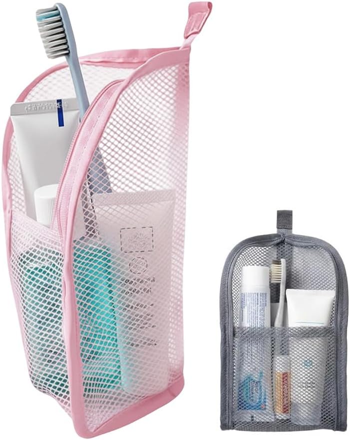 Portable Travel Toiletry Bag - Lightweight EVA Mesh, Large Capacity | Foldable Hanging Cosmetic Organizer (White)
