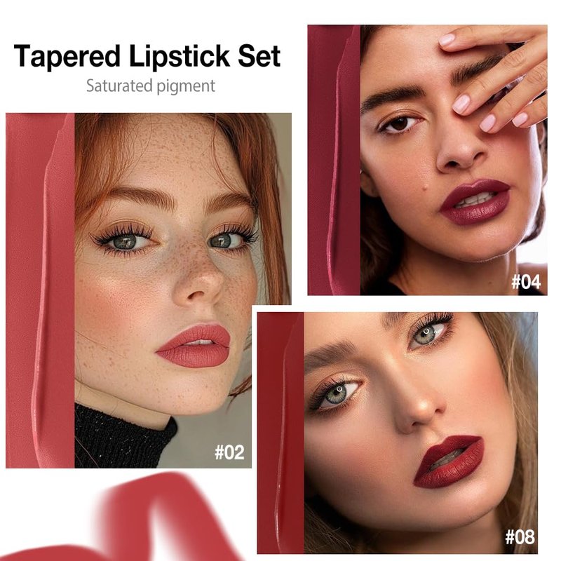 Ruby Dark Red Matte Lipstick & Lip Liner Set - Long Lasting Waterproof | 3 Pcs Combo for Flawless Ombre Effect