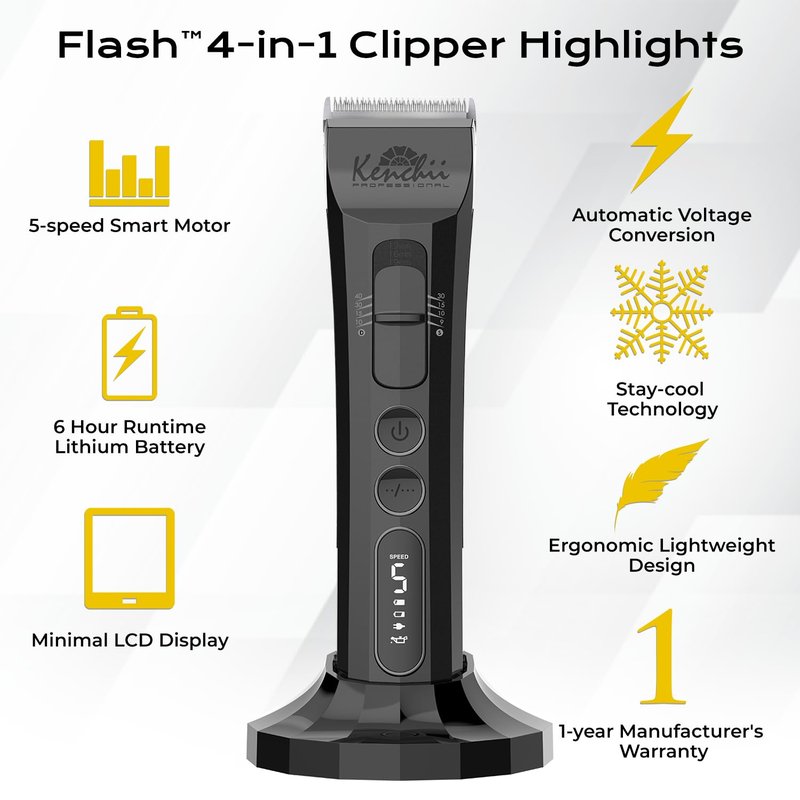 Kenchii Flash Dog Clippers for Grooming 4-in-1 Digital Cordless Cat & Dog Grooming Clipper for Pet Care, Precision Pet Grooming Trim, Shape, and Style Effortlessly, White
