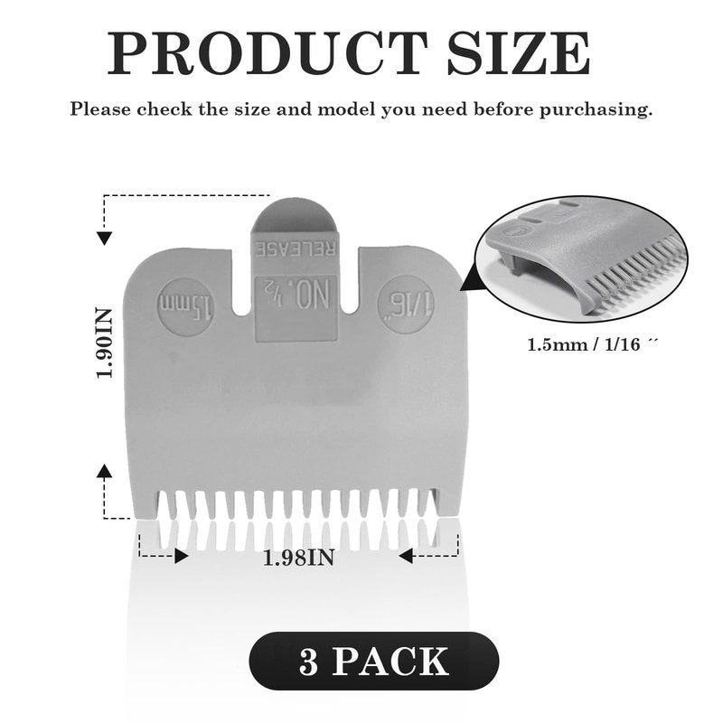 Replacement for Wahl Professional Color Coded Clipper Guide Comb Attachment #1/2, 1/16", 1.5mm （3 pack）