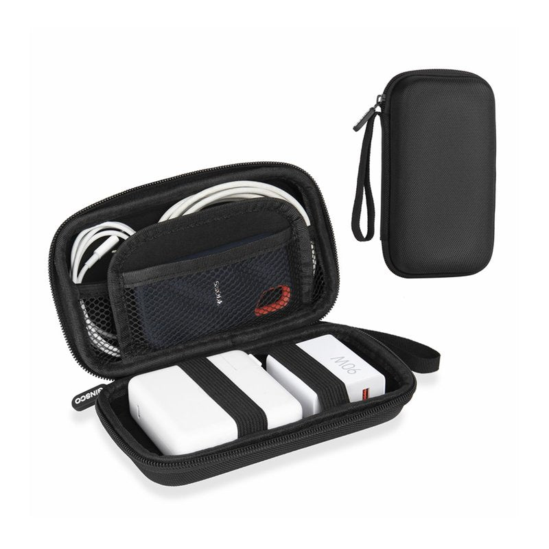 Ginsco Hard Shell Protection Case Electronic Accessories Organizer Pouch for MacBook Air/pro Adapter Chargers Cables Power Bank, for Sandisk Portable SSD Flash Disk SD Card (Black)