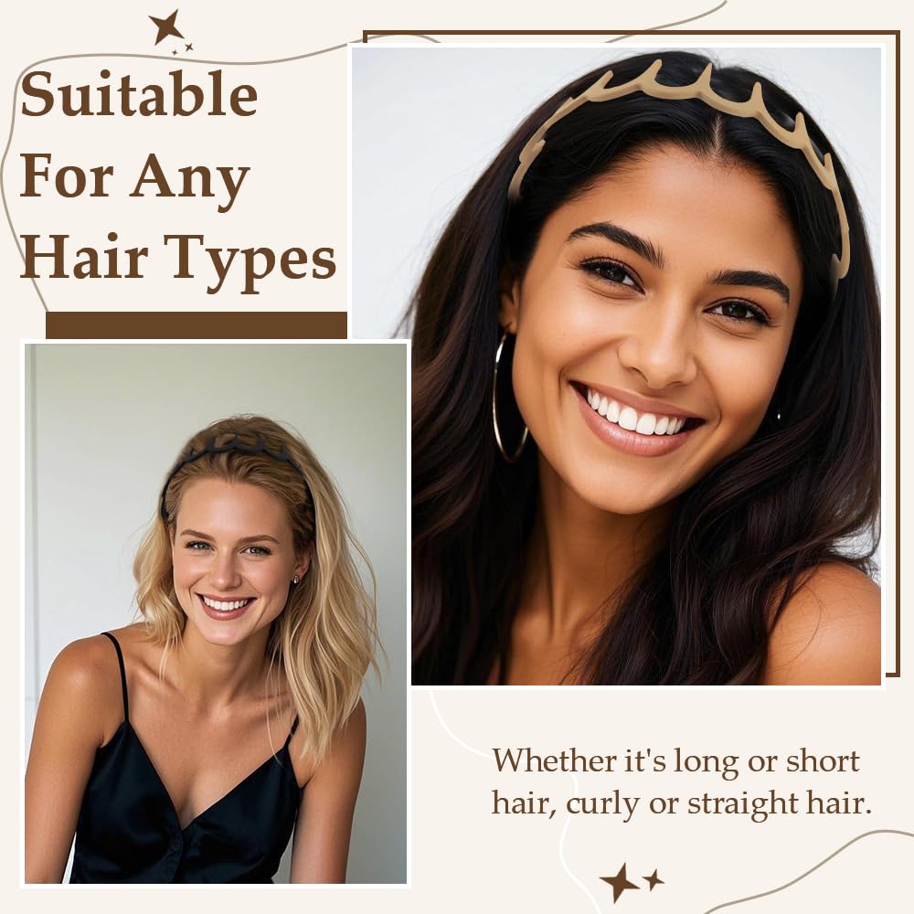 Aprince Zigzag Headbands 5pcs, Neutral Matte Plastic Headbands with Teeth, Non-slip Wavy Hairbands for Women&Men, U Shape Reversible Headband, Retro High Skull Headband, 90s Comb Hair Hoop
