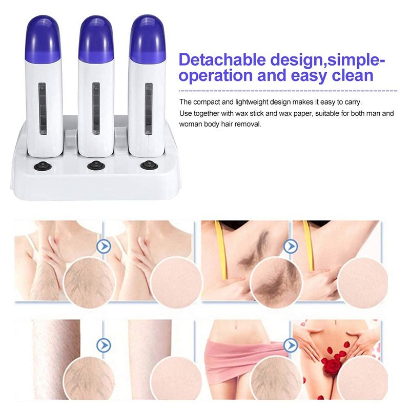 Nynelly Portable Triple Depilatory Roll on Wax Warmer with Heater Base for Women Men Hair leg,Armpit,Bikini