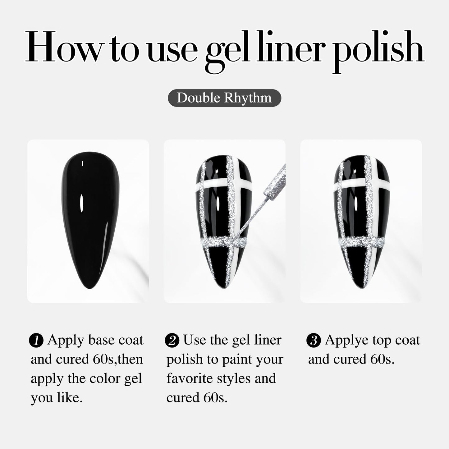 Double Rhythm 15 Ml Metallic Gel Liner Nail Art Gel Bronze Mirror Chrome Painted Drawing Stripper 3D Effect Gel Polish (Chrome Silver-L1009)