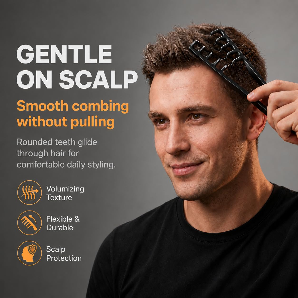 Root-Lifting Texture Comb for Men & Women - Lightweight ABS Grip for Fringe Control | Black