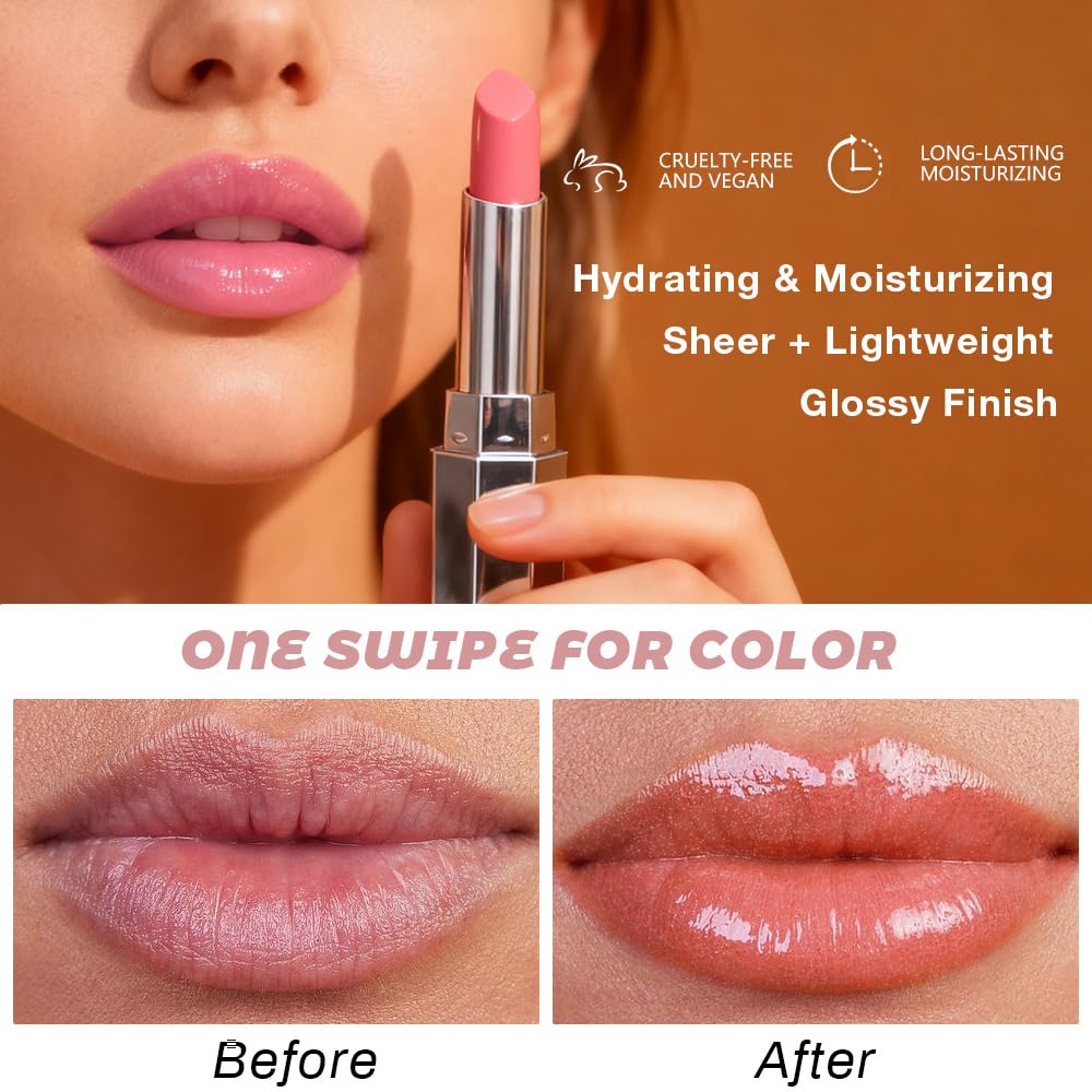 HHLTOH Honey Lipstick Tinted Lip Balm - Shine Moisturizing Lipstick for Women, Natural Nourishing Hydrating Lip Color Gloss Stain for Dry Lips, Tint Sheer Lightweight Makeup, Vegan - 1Pc #03 Honey