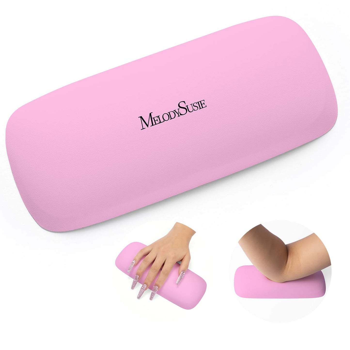 MelodySusie Nail Arm Rest, Soft PU Leather Wrist Support Cushion, Portable Hand Rest for Acrylic Gel Nail Art, Easy-Clean for Home Salon Travel, Pink