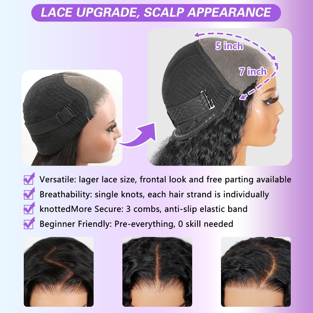 Glueless Human Hair Wigs - 26 Inch Deep Wave Lace Front, 210% Density, Pre Plucked & Cut | 7x5 HD Lace