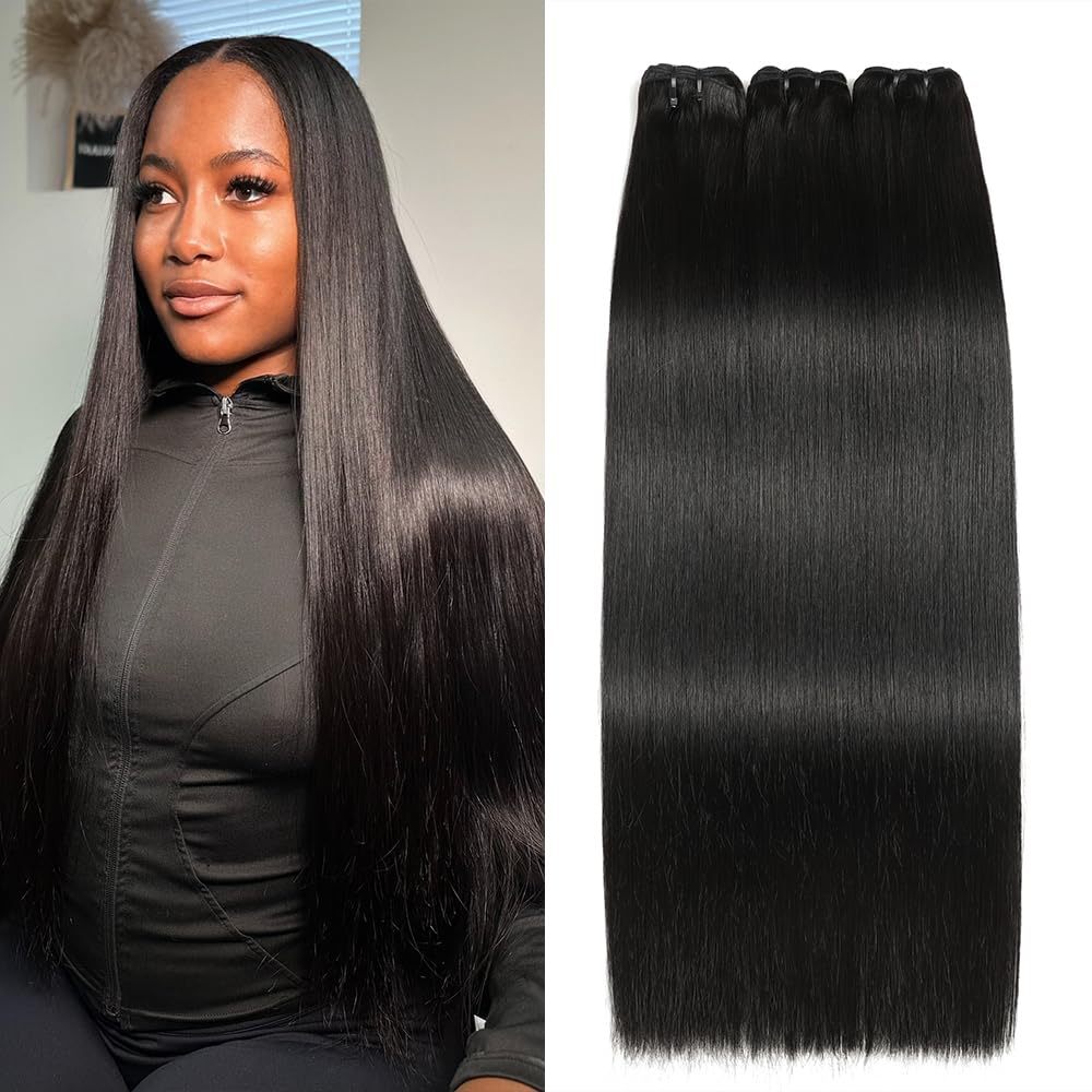 Human Hair Bundles - Straight 14-20 Inch Extensions | No Tangle, No Shedding, Double Weft, Natural Color