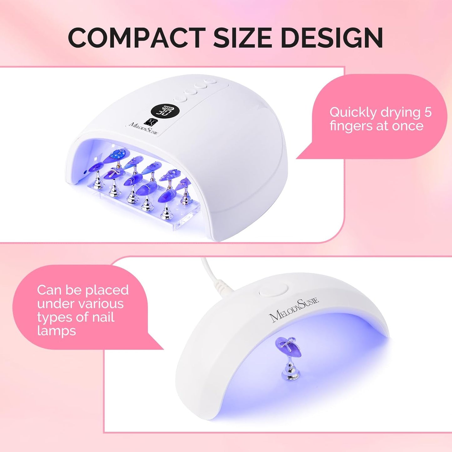 Nail Stand for Press Ons - Big Transparent Acrylic Base with Brush Holder & 100 Pcs Reusable Double-Sided Tape | DIY Salon Supplies