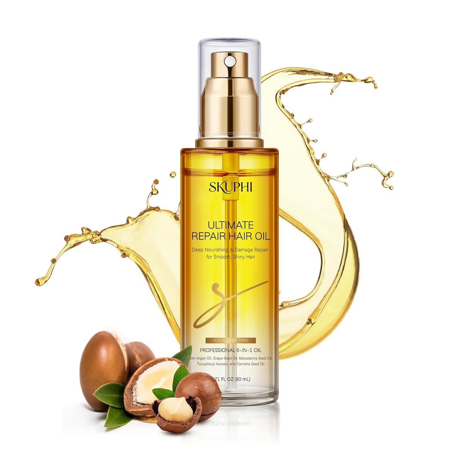 Argan Oil Hair Spray - Cold-Pressed Serum Mist for Dry, Damaged Hair | Nourishing Treatment, 80ml/2.7 fl. oz.