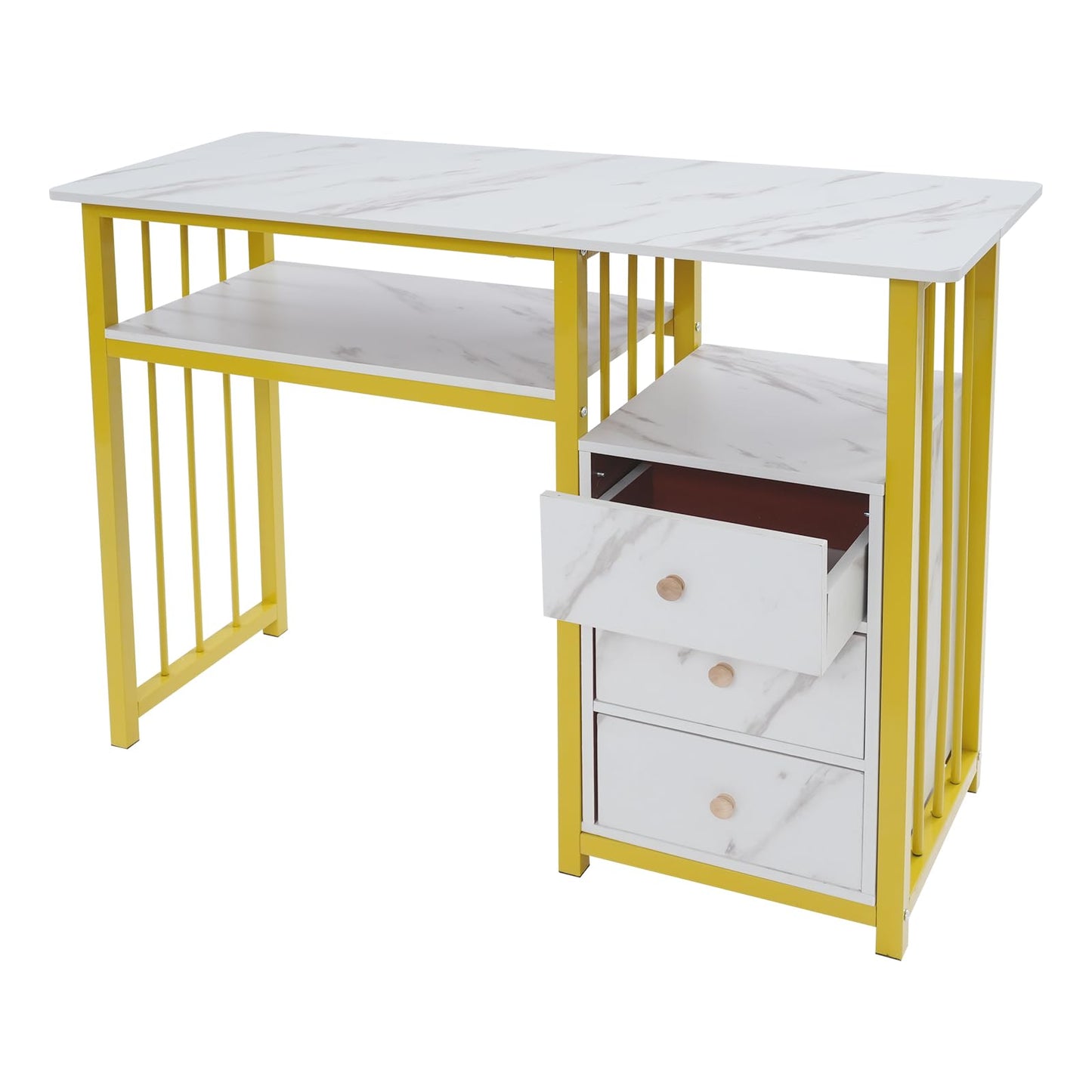 Mahugde Professional Fashionable Nail Desk, Marbling Texture Manicure Desk with 3 Drawers Nail Technician Workstation Manicure Table for Office Nail Salon Beauty Salon (39.37 * 15.75 * 29.92in)