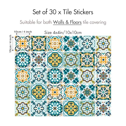 30 Pcs Floral Peel and Stick Tile Stickers - Waterproof Decor