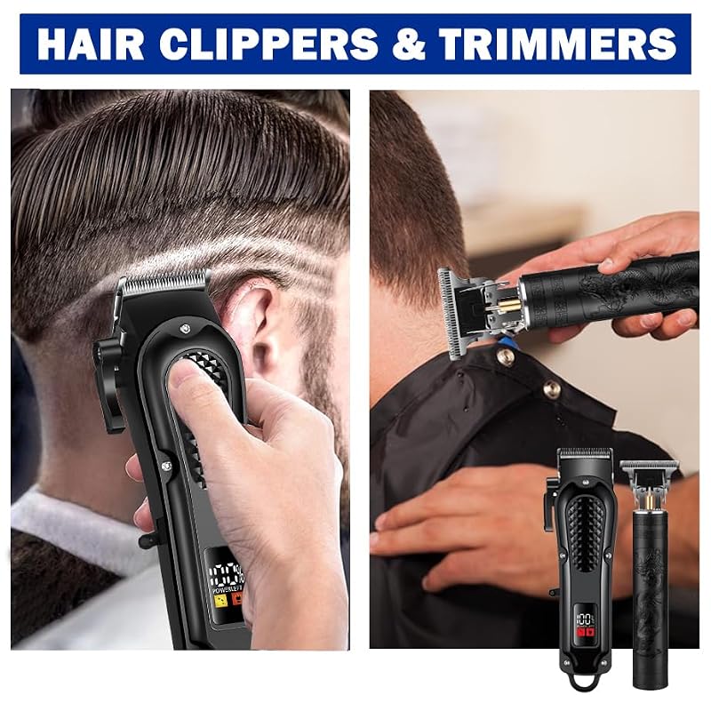 Cordless Hair Clippers for Men - Complete Grooming Kit with LCD Display
