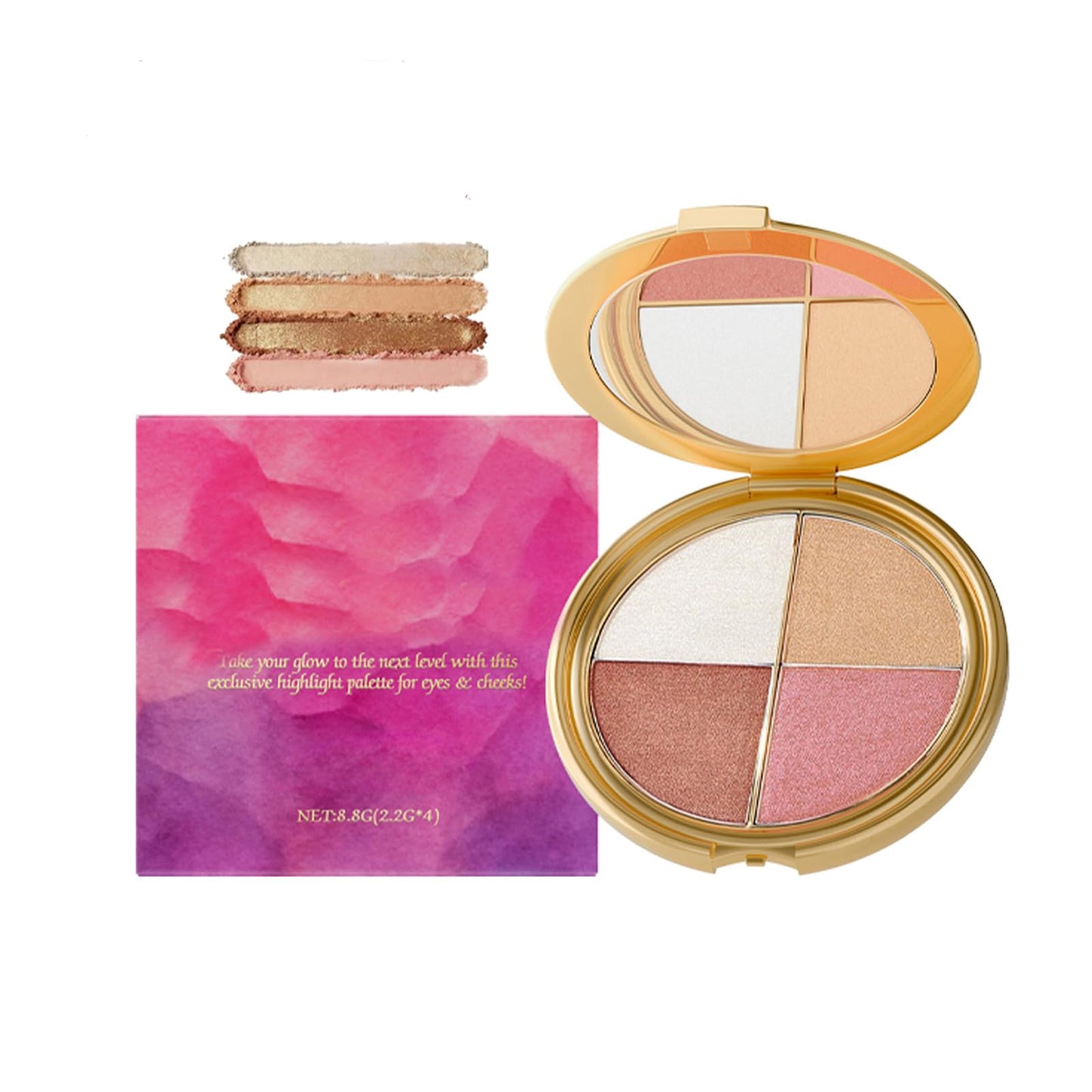 Eye & Cheek Palette- Eyeshadow and Highlighter Makeup, Eyeshadow & Highlighter Duo with Radiant Color Palette, Seamless Blendability for All-Day, Day-to-Night Wear