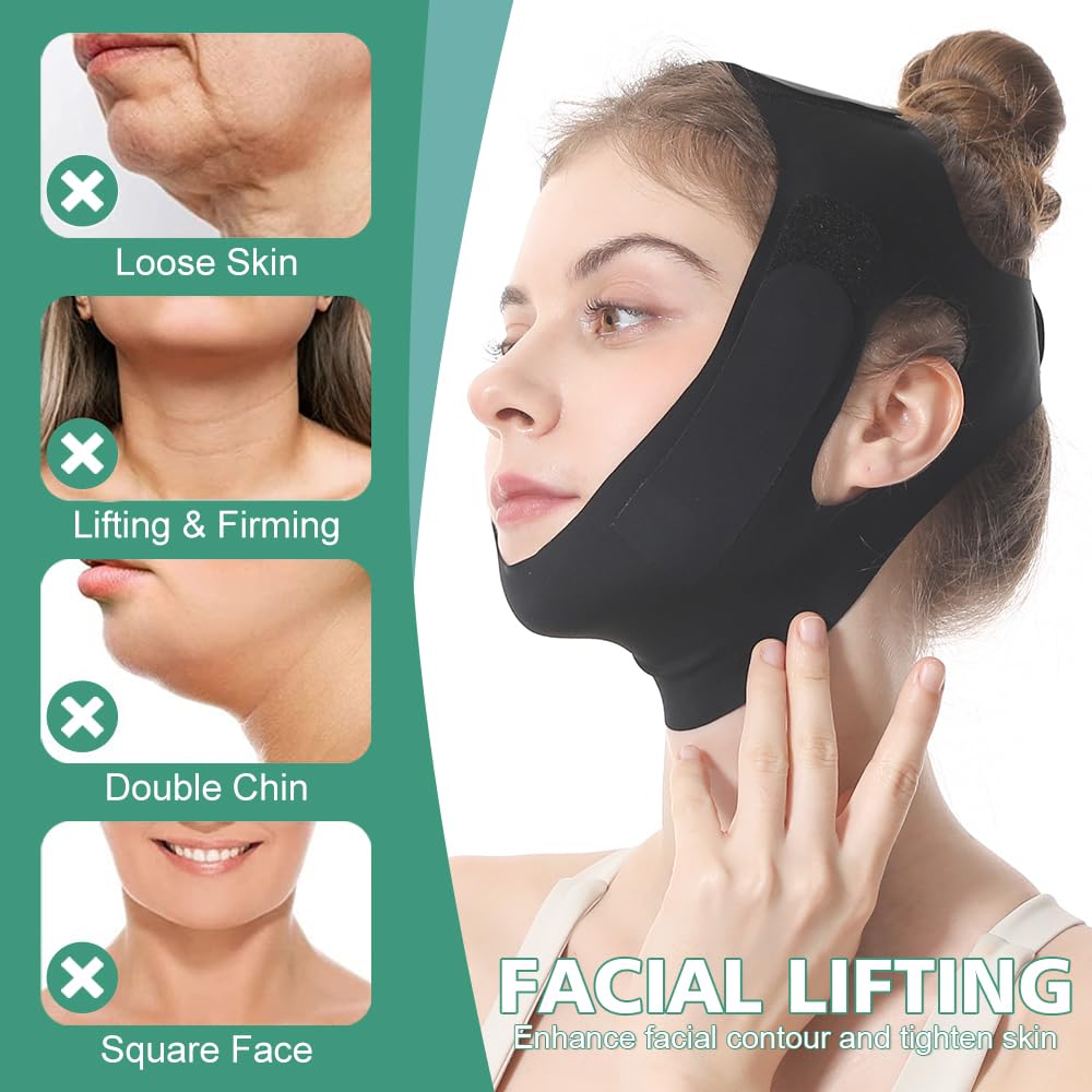 Chin Strap for Sleeping, Reusable Double Chin Reducer, V Line Lifting Mask, Jaw Strap, Jawline Shaper, Jaw Exerciser for Women, Black