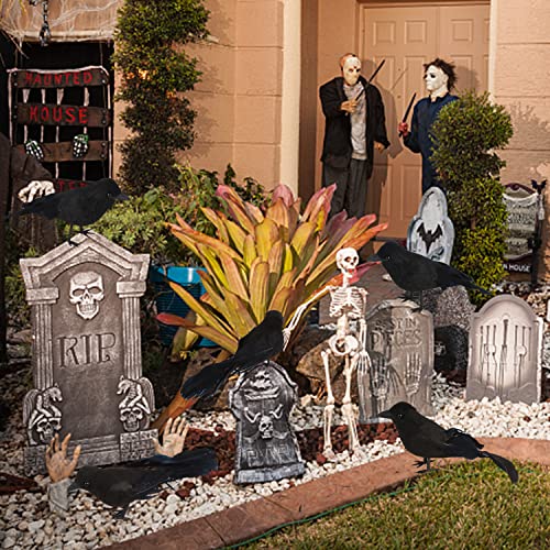 FOIMAS Halloween Black Crows - Realistic Feathered Ravens Prop, Pack of 6