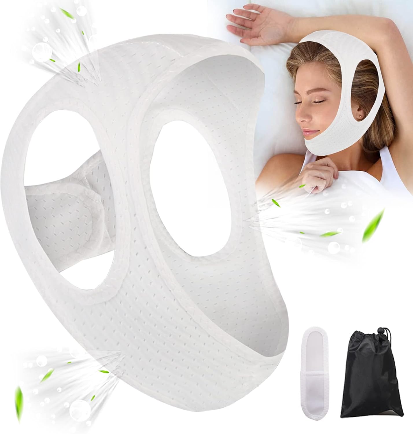 Anti Snore Chin Strap - Breathable Snoring Solution, Non-Stick Hair, Black | Comfortable Fit