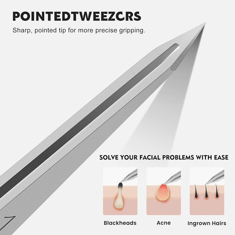 Precision Pointed Tweezers for Women - Eyebrow, Chin Hair & Ingrown Hair Removal | Silver