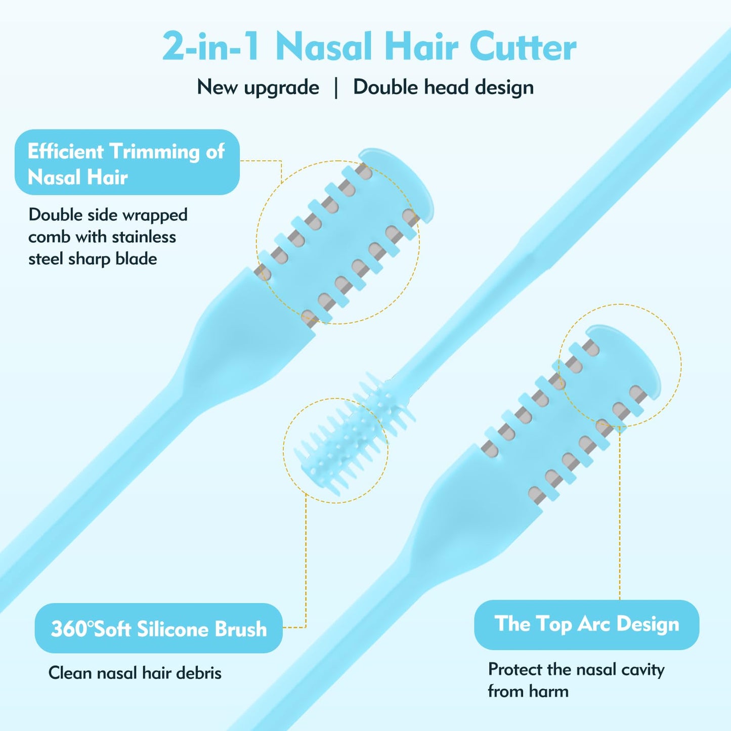 ZASZO 5Pcs 2-in-1 Nasal Hair Cutter, Double-Sided Nose Hair Trimmer Upgrade, 360° Rotating Manual Nose Trimmer Portable with Soft Cleaning Brush for Women and Men (Blue)