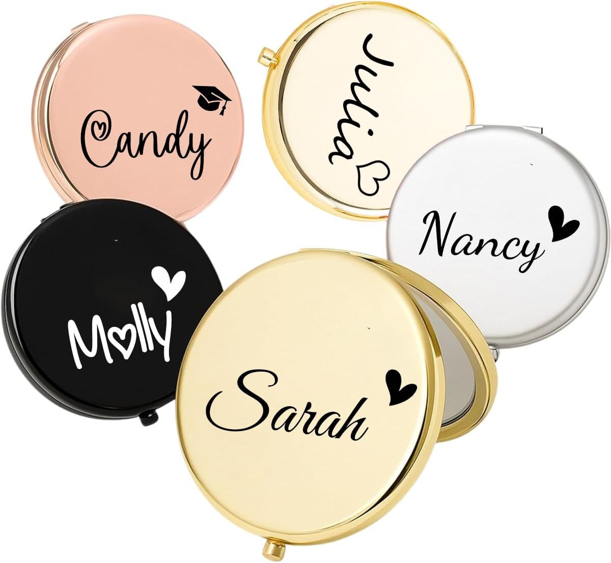 Personalized Travel Mirror - Birth Flower & Name | 2x/1x Magnifying Compact Makeup Gift for Bridesmaid, Mother, Nurse