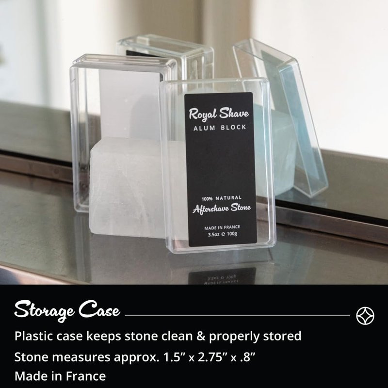 ROYAL SHAVE 100% Natural Alum Block with Travel Case for Men, Skin Soothing Aftershave Stone, Relieves Razor Burn & Heals Accidental Cuts (3.5 oz.) Made in France