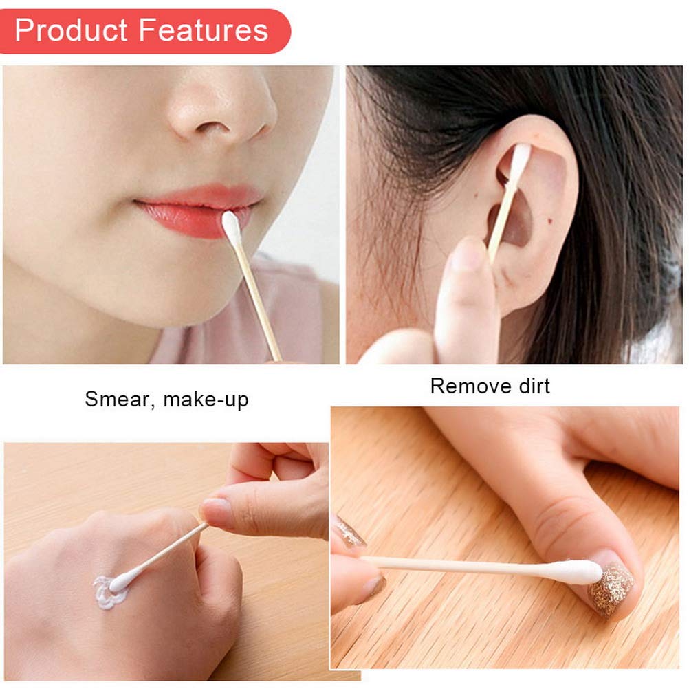 Cotton Swabs - 200 Count Bamboo Sticks with Clear Glass Container | Perfect for Ears, Makeup & Nails