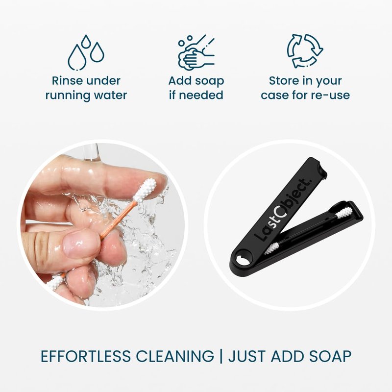 LastSwab® Reusable Cotton Swabs for Ear Cleaning - The Sustainable and Sanitary Alternative to Single-Use Q Tips - Zero Waste and Easy to Clean - Comes with a Convenient Travel Case Holder - Black