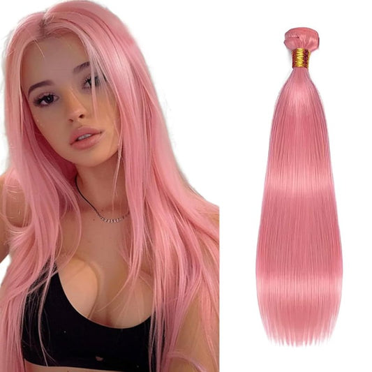 Pink Bundles Human Hair Straight Bundles 32 Inch Pink Straight Bundles Unprocessed Brazilian Virgin Hair 1 Bundle 50 Gram Per Bundle Deals Quick Weave Hair Extensions For Woman