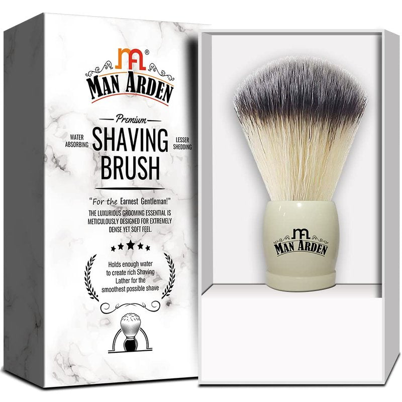 Man Arden Royal White Premium Shaving Brush With Ultra Soft & Absorbent Bristles & Long Handle | Cruelty Free | For A Smooth Shave