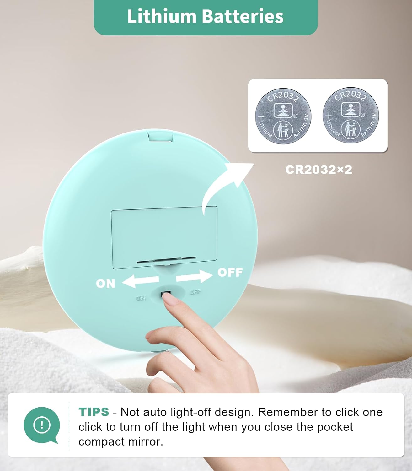 LED Travel Makeup Mirror - 1x/10x Magnification, Compact & Portable | 3.5-Inch, Folding, Handheld, Round, Cyan