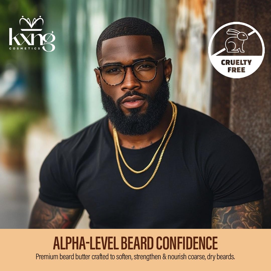 KXNG Cosmetics Luxury Beard Butter for Men – 5oz | Premium Deep Conditioning Beard Moisturizer with Shea & Natural Oils | Softening Balm for Black Men’s Beards & All Beard Types | Aura