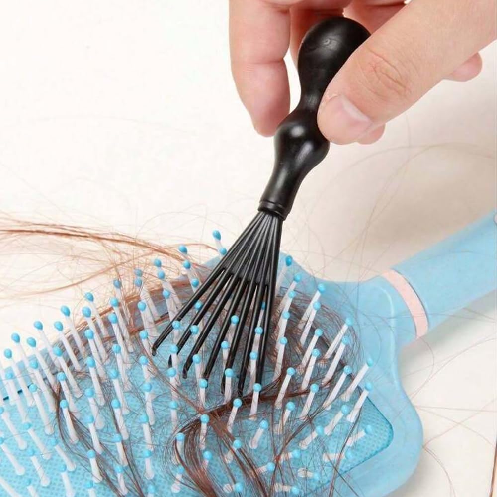 Detangling Hair Cleaner Brush Set - 6 Pcs Hairbrush Cleaning Tool for Normal Hair - Black & Purple