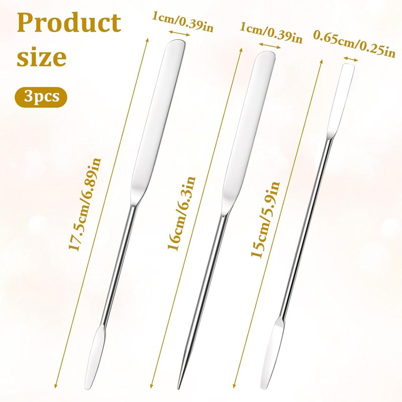 Makeup Spatula Set - 3 Stainless Steel Spatulas for Even Foundation Application | Double-Edged Mixing Tool