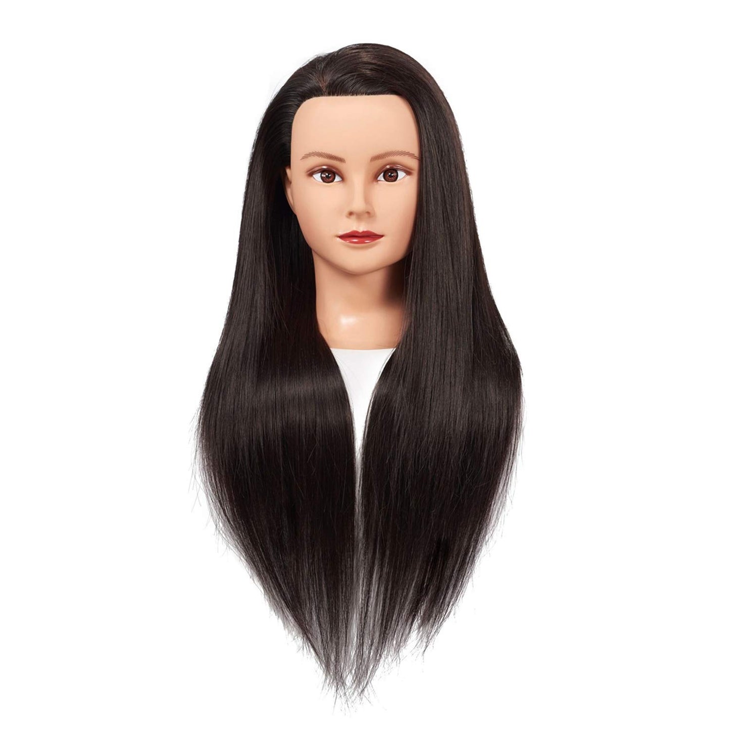 Training Head - 26"-28" Long Hair Mannequin for Cosmetology | Synthetic Fiber Hairdressing Manikin with Clamp Stand (Black)