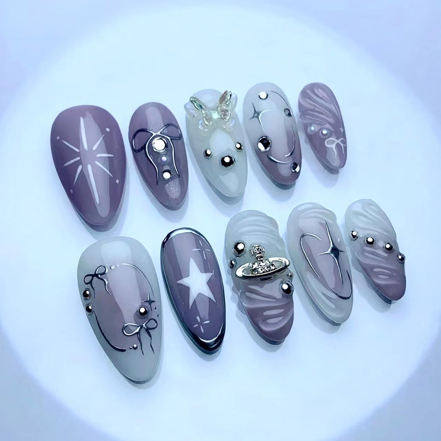 Press-On Nails - 24Pcs Medium Almond Fake Nails with Lotus & Lucky Koi Design | Glossy Full Cover for Spring/Summer DIY Manicure