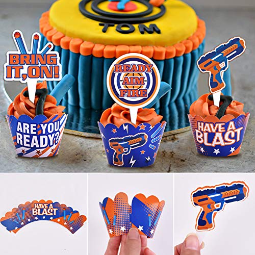 Dart War Cupcake Toppers & Wrappers - 48 Piece Set for Kids' Parties