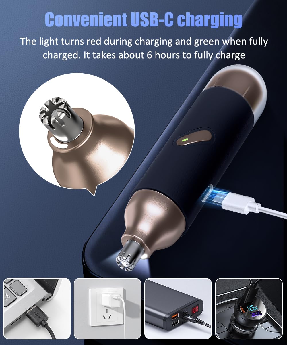 Nose Hair Trimmer for Men & Women, 2 in 1 Electric Nose and Ear Hair Trimmers Ear & Eyebrow Grooming Kit Face Clipper with Powerful Motor and Dual-Edge Blades Waterproof, Portable Travel Size (Blue)