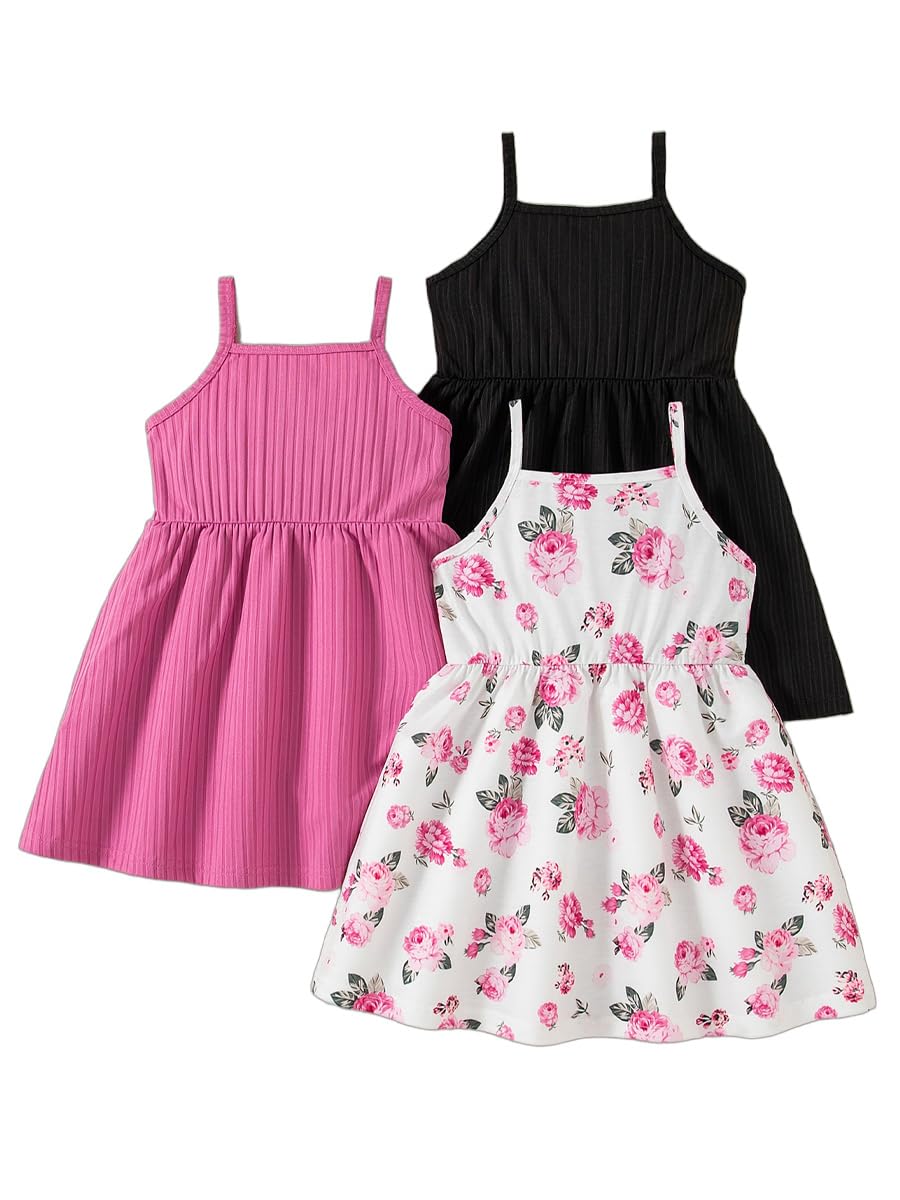 Girls Dresses Toddler Girls Dress 3-Pack Casual Party Print Skater A-line Dress Sundress