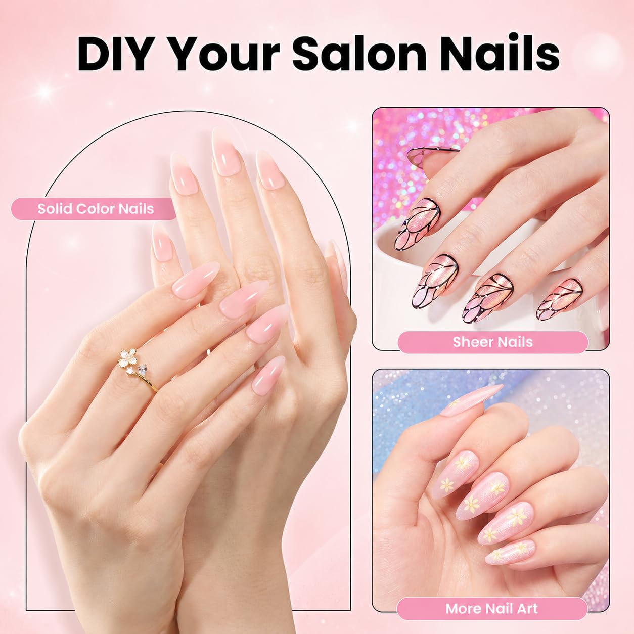 Beetles Nail Tips Kit - Instant Apex Medium Almond 224PCS | Dehydrator, Primer, UV Lamp & 20g Glue