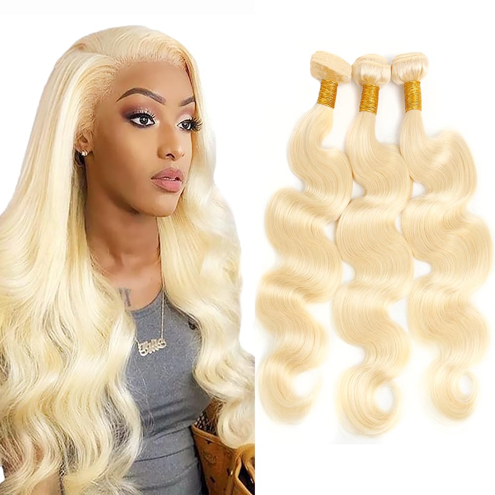 613 Human Hair Bundles Blonde Bundles 26 28 30 Inch Blonde Body Wave Bundle Unprocessed Brazilian Remy Hair Extensions Silky Soft Hair Weave