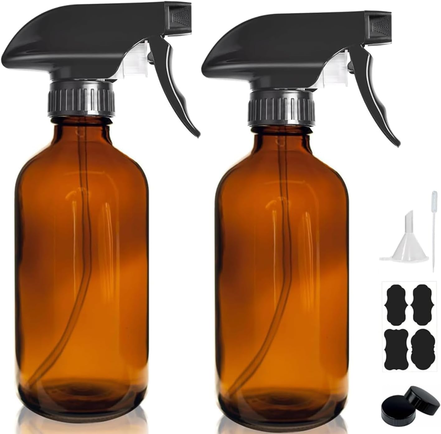 Amber Glass Spray Bottles - 8OZ Refillable Essential Oil & Cleaning Solution Sprayers | 2 Pack with Fine Mist Nozzle