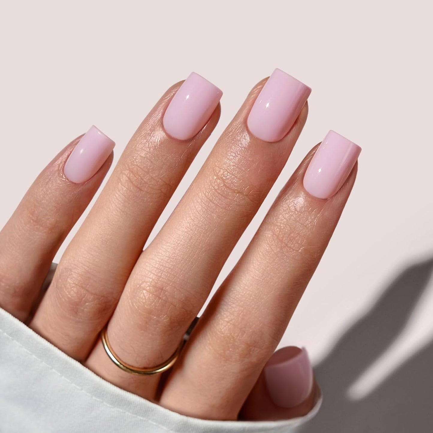 Press On Nails - Almond Shape Pastel Baby Pink Short Nails | Opaque Soft Gel, 32-Piece Kit in 16 Sizes