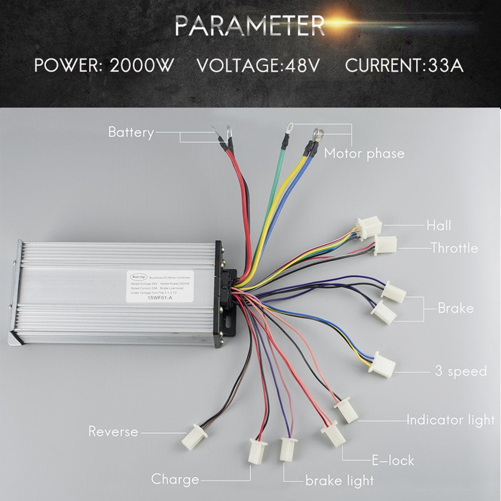 Electric Brushless DC Motor Complete Kit, 48V 2000W 4300RPM High Speed Motor, with 33A 15 Mosfet Controller, Power Display LCD Throttle, Electric Scooter Bicycle Motorcycle Mid Drive Motor, DIY Part