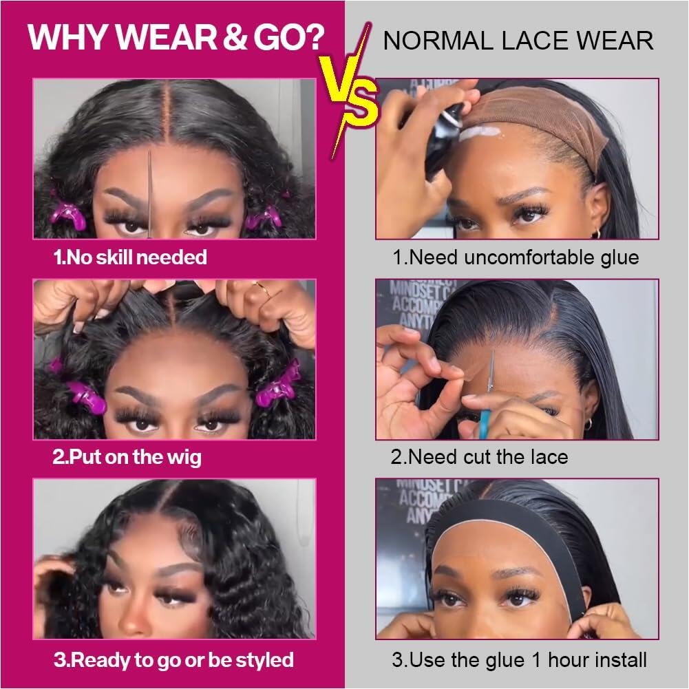 Ailwelia Curly Bob Wig Human Hair Deep Wave 200% Density 5x5 HD Lace Closure Wigs Human Hair Bob Wigs For Black Women Wear And Go Glueless Curly Wig Black Color 18 Inch