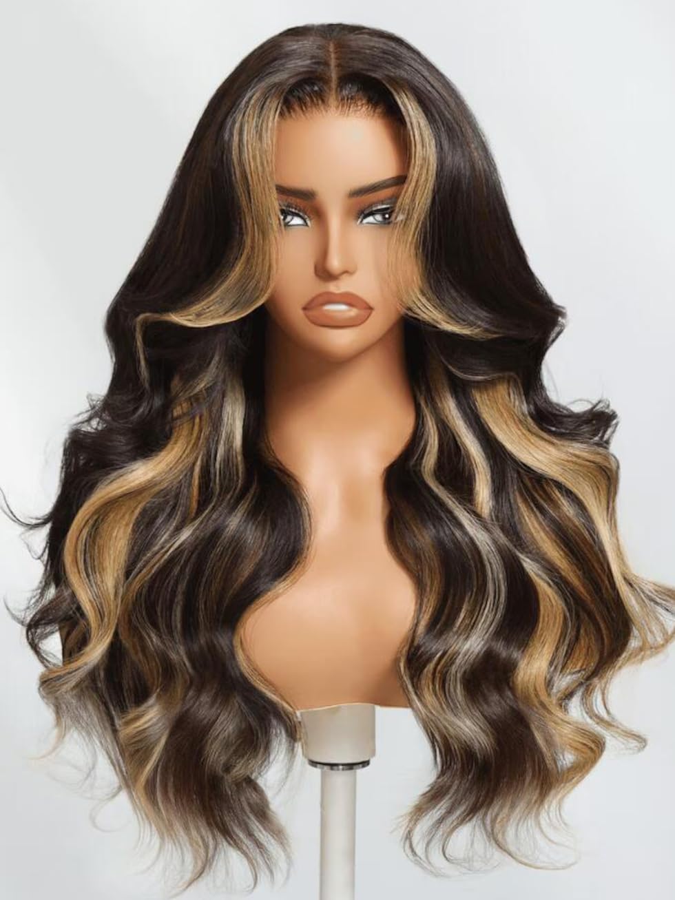 UNICE Bye Bye Knots Glueless Wig 7x5 Pre Cut Lace Front Wigs Butterscotch Highlights Brown Loose Wave Human Hair Put on and Go Wig Pre Plucked Bleached Invisible Knots 150% Density 22 Inch