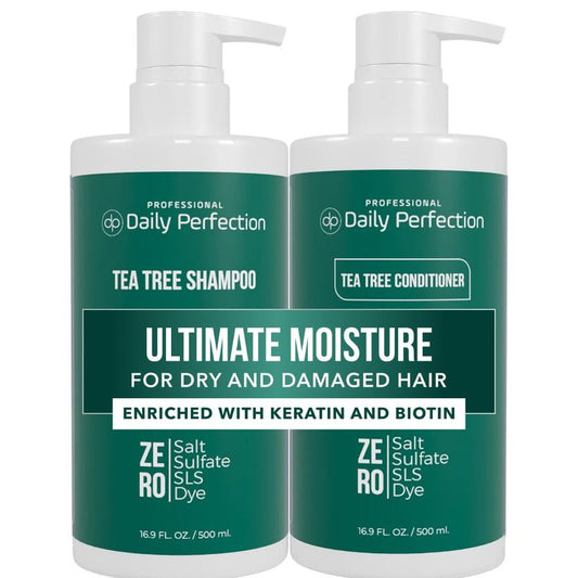 Daily Perfection Tea Tree Shampoo and Conditioner Set - Ultimate Moisture Hair Care Duo with Biotin and Keratin for Dry and Damaged Hair - Salt, Sulfate and Paraben Free - 16.9 Fl Oz Each, 2-Piece Set